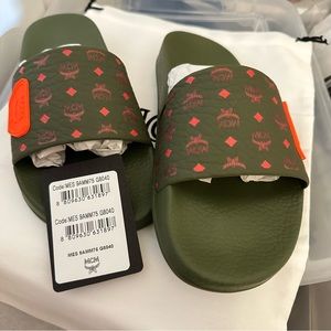 Mcm Monogram Moss Green Rubber Slides